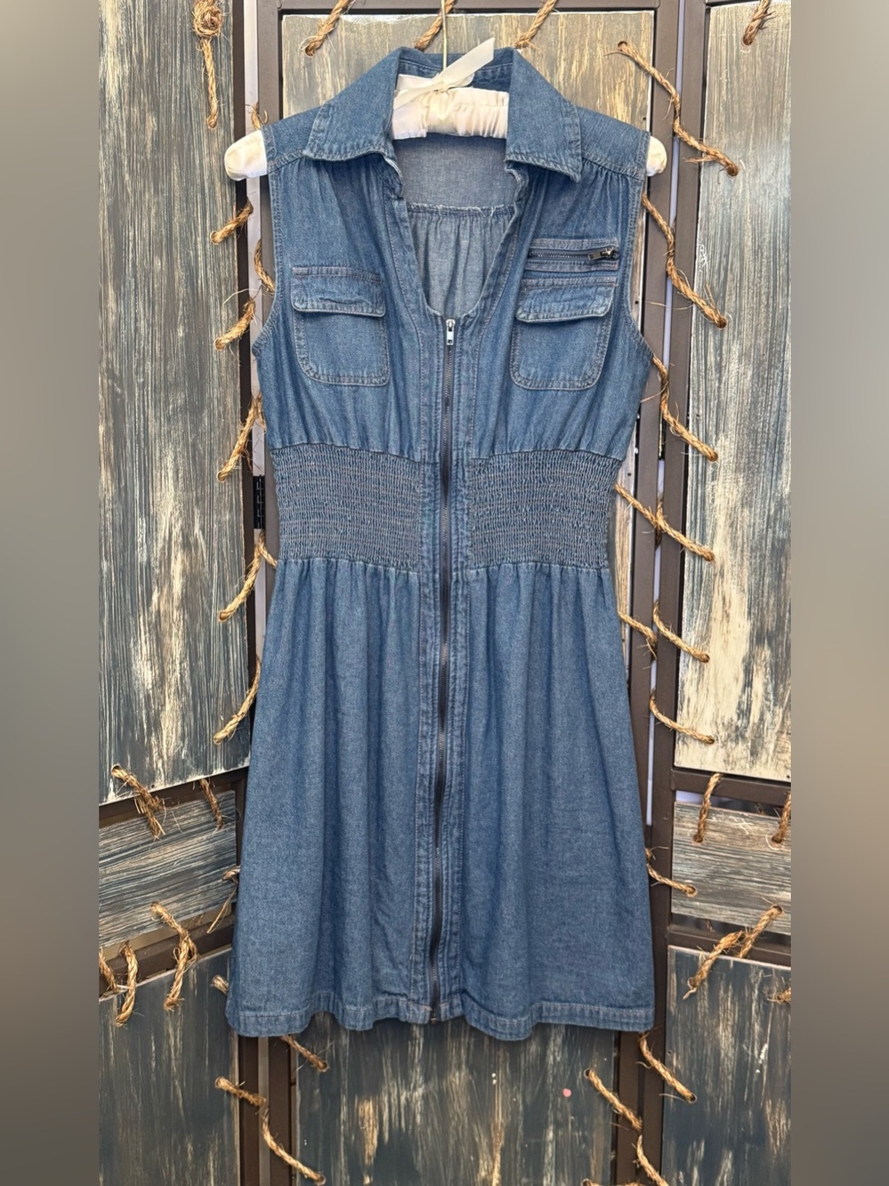 J Gee Sleeveless Denim Zip-Front Dress in Classic Blue